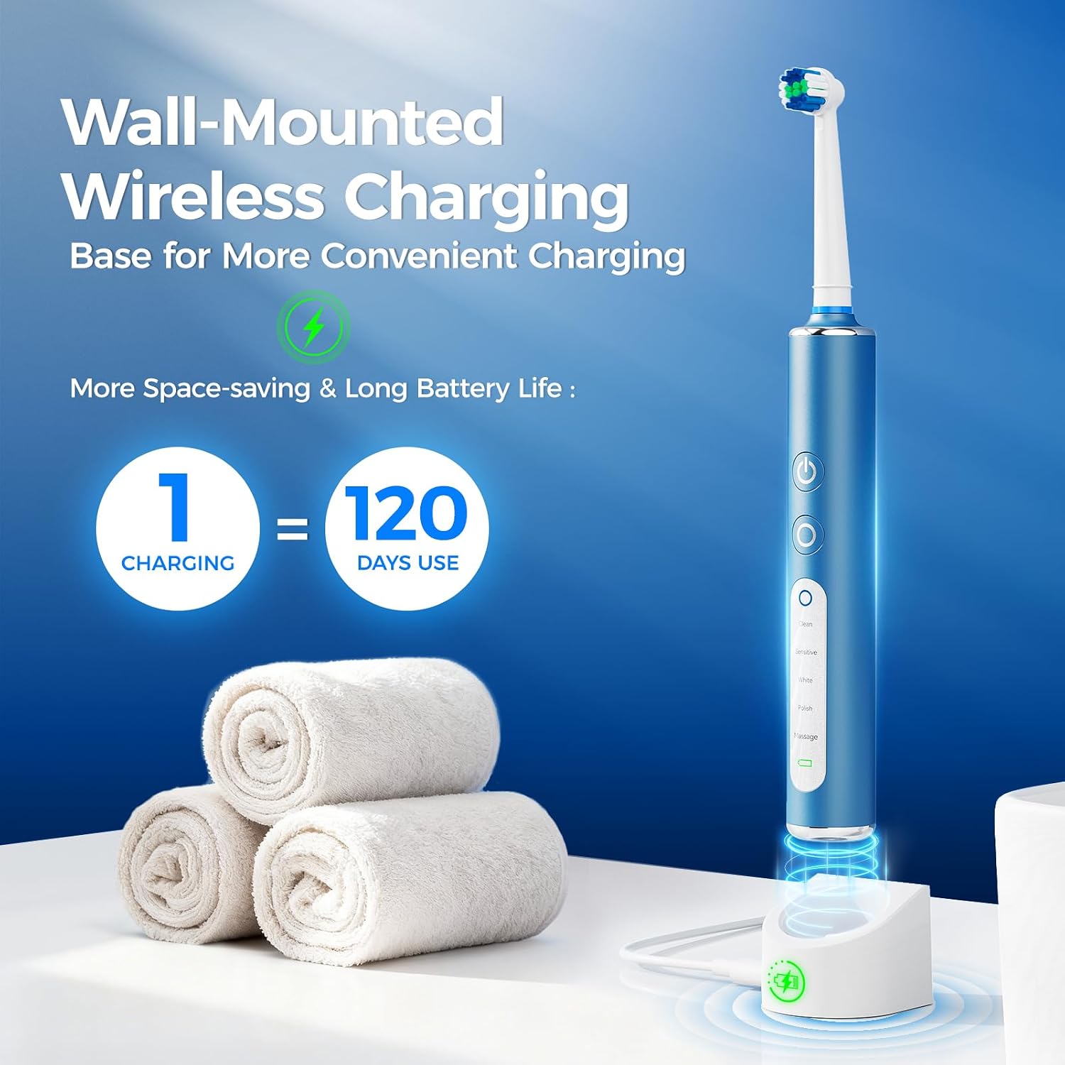 Detalle de Electric Toothbrush for Adults & Kids with 8 Brush Heads, 3 Intensities & 5 Modes