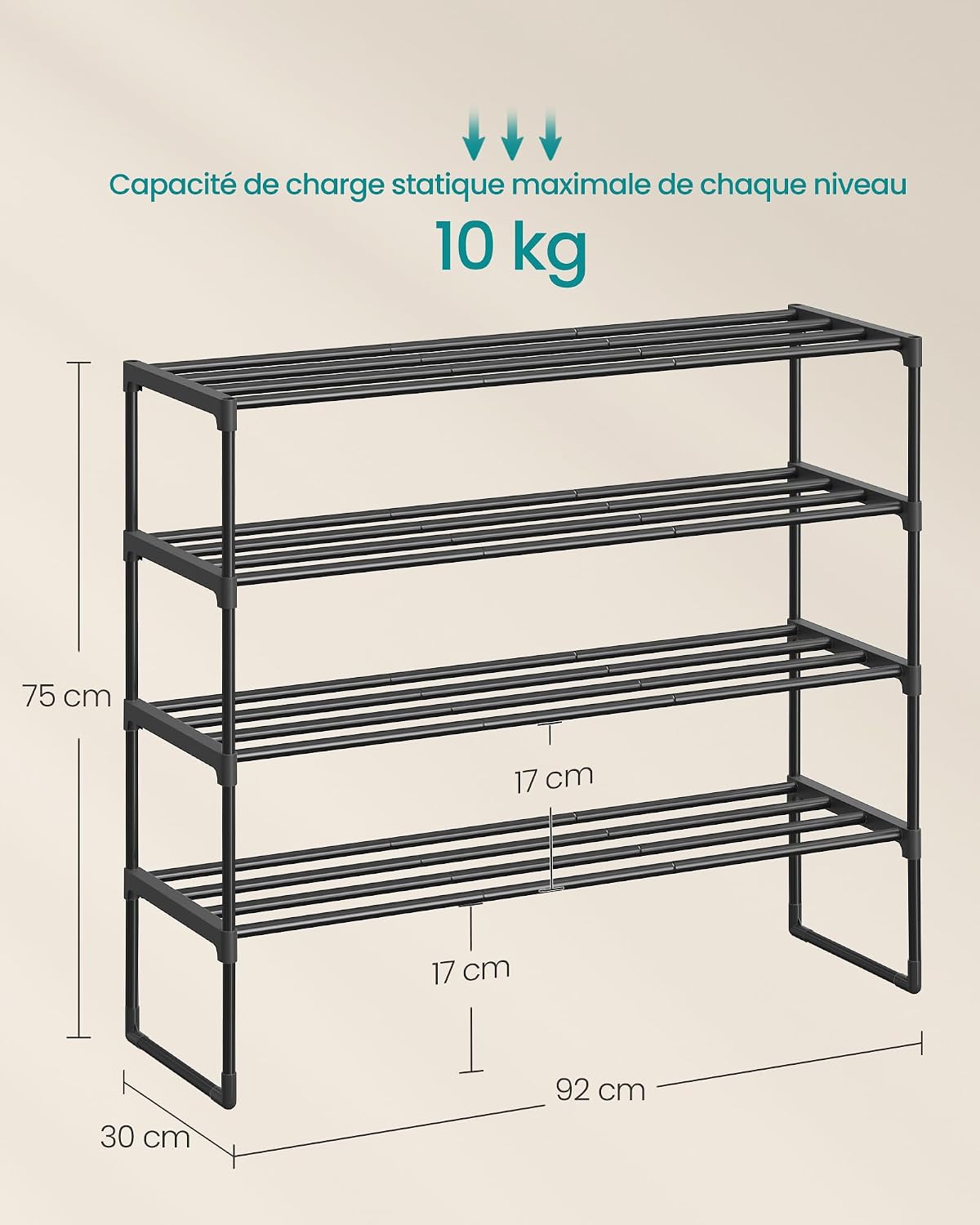 Detalle de SONGMICS LSA14BK étagère à chaussures 20 paires