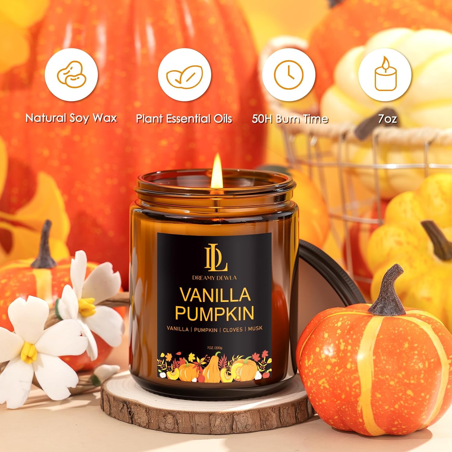 Detalle 2 de DL DREAMY DEWLA Fall Scented Candle Set, 4-Pack Soy Wax, Four Fall Scents