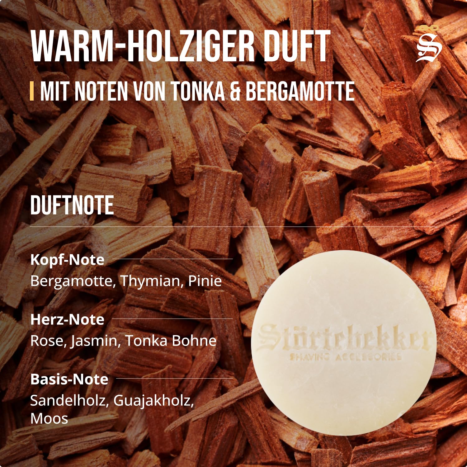 Detalle de Störtebekker Premium Rasierseife Sandelholz 70 g – Handgefertigte, vegane Rasierseife für kräftigen, sanften Rasierschaum