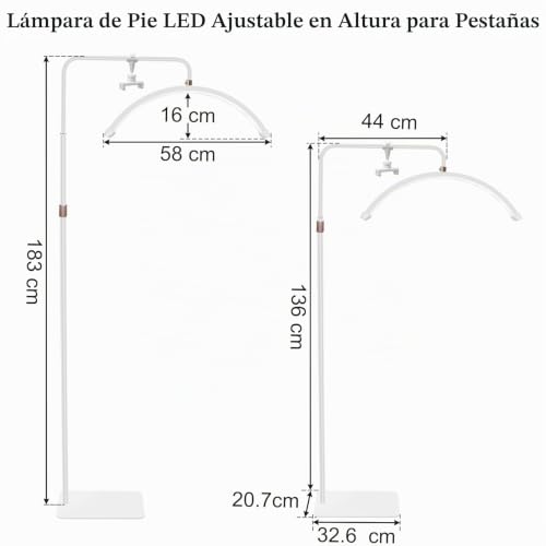 Thumbnail 4 de CGBE 23 Pulgadas Lámpara Extensiones Pestañas de Pie Media Luna - Blanco