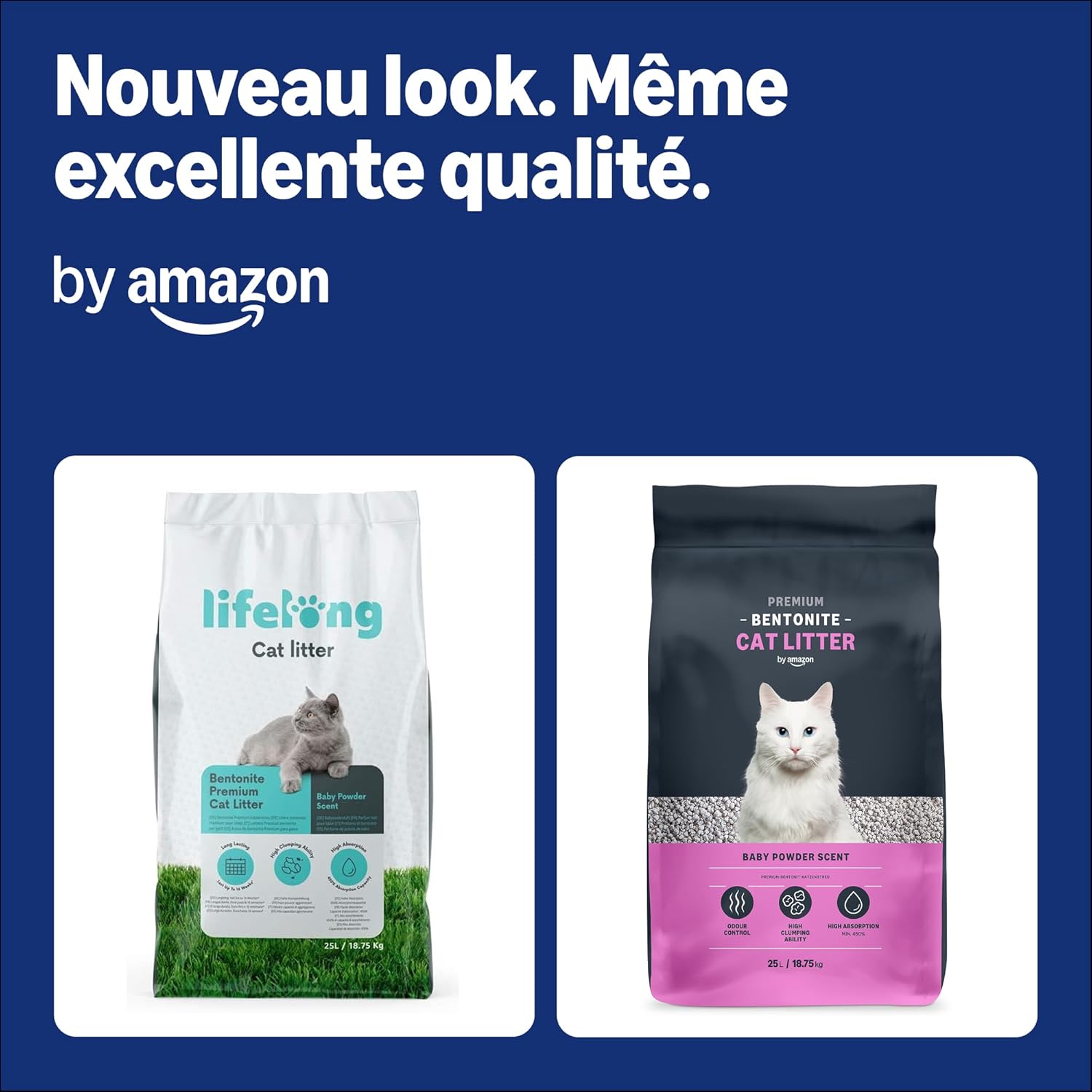 Detalle de By Amazon Litière Premium pour Chat – Bentonite, parfum Talc, 25L (1 paquet)