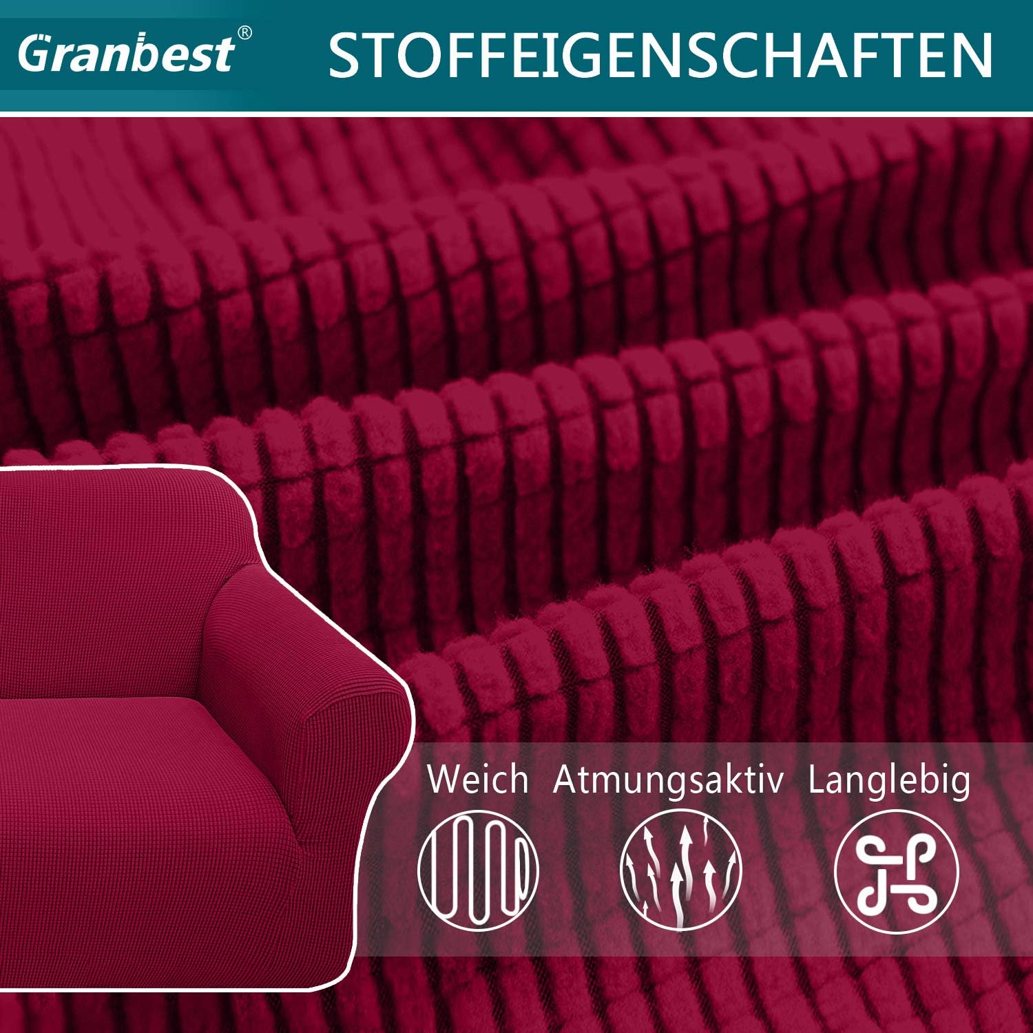 Detalle de Granbest copridivano elasticizzato ad alta elasticità in jacquard (3 posti) rosso vino