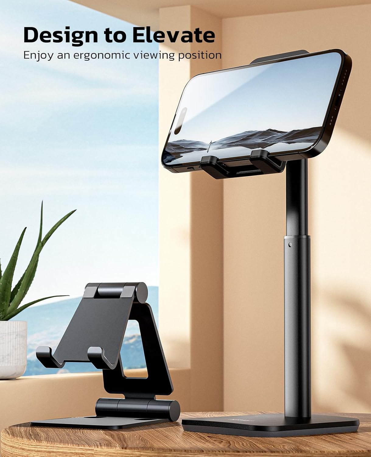 Thumbnail 1 de Nulaxy Phone Stand (T1) – height and angle adjustable desk cradle for phones 4–8 inches, black