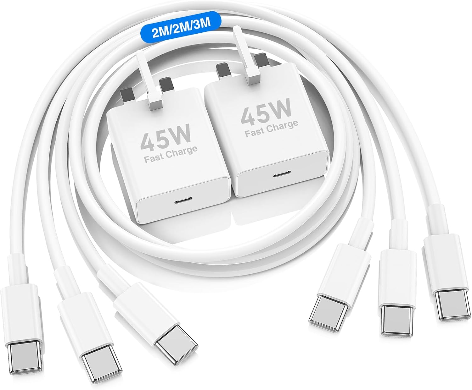 Detalle de DGVERS 45W USB-C Charger Plug for iPhone 17/16/15 with 2+2+3M Fast Charger Cables