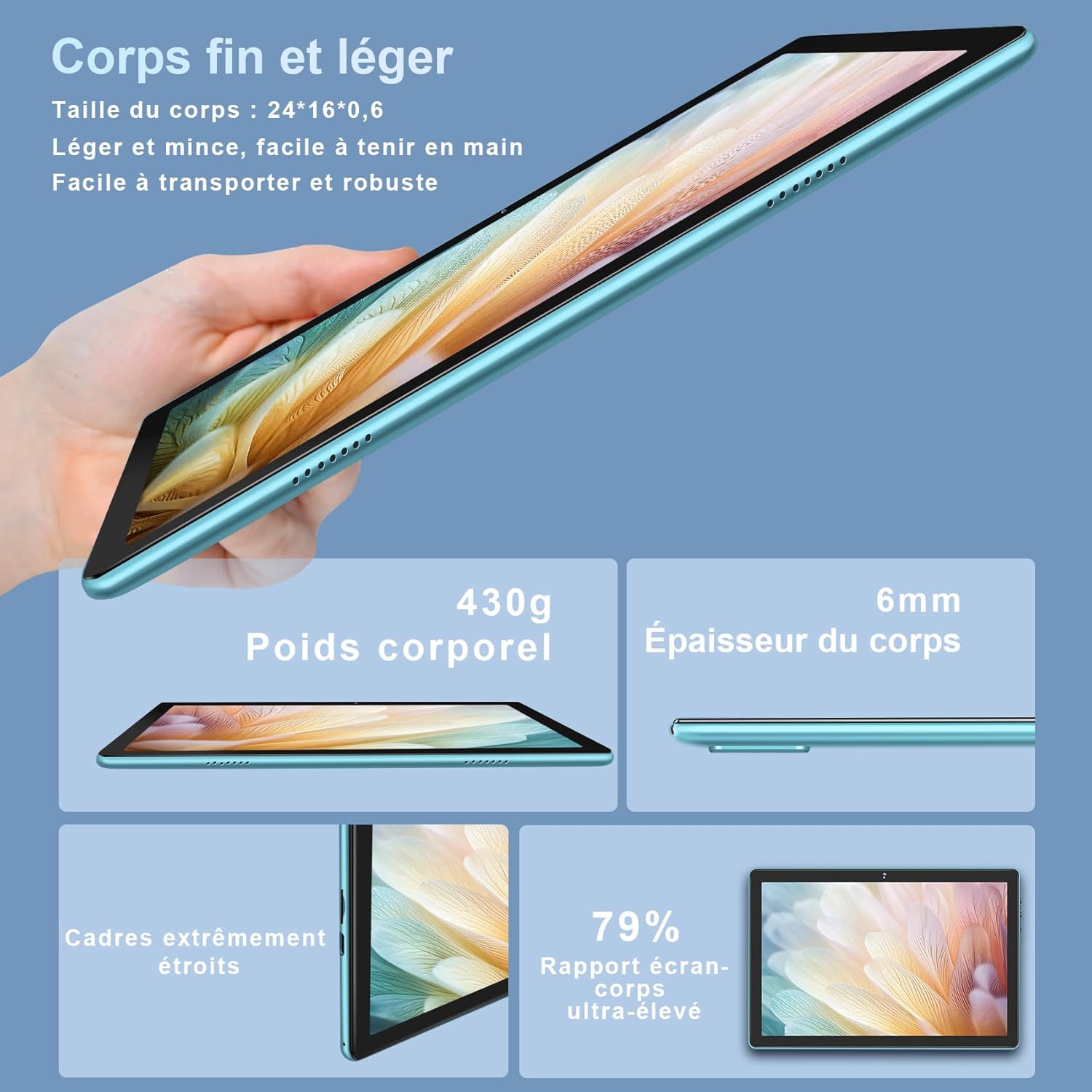 Thumbnail 4 de DMOAO Tablette 10 Pouces: Android 12, 4 Go RAM (extensible jusqu’à 8) – 64 Go ROM, microSD jusqu’à 1 To, 5G Wi‑Fi, Bluetooth 5.0, 430 g