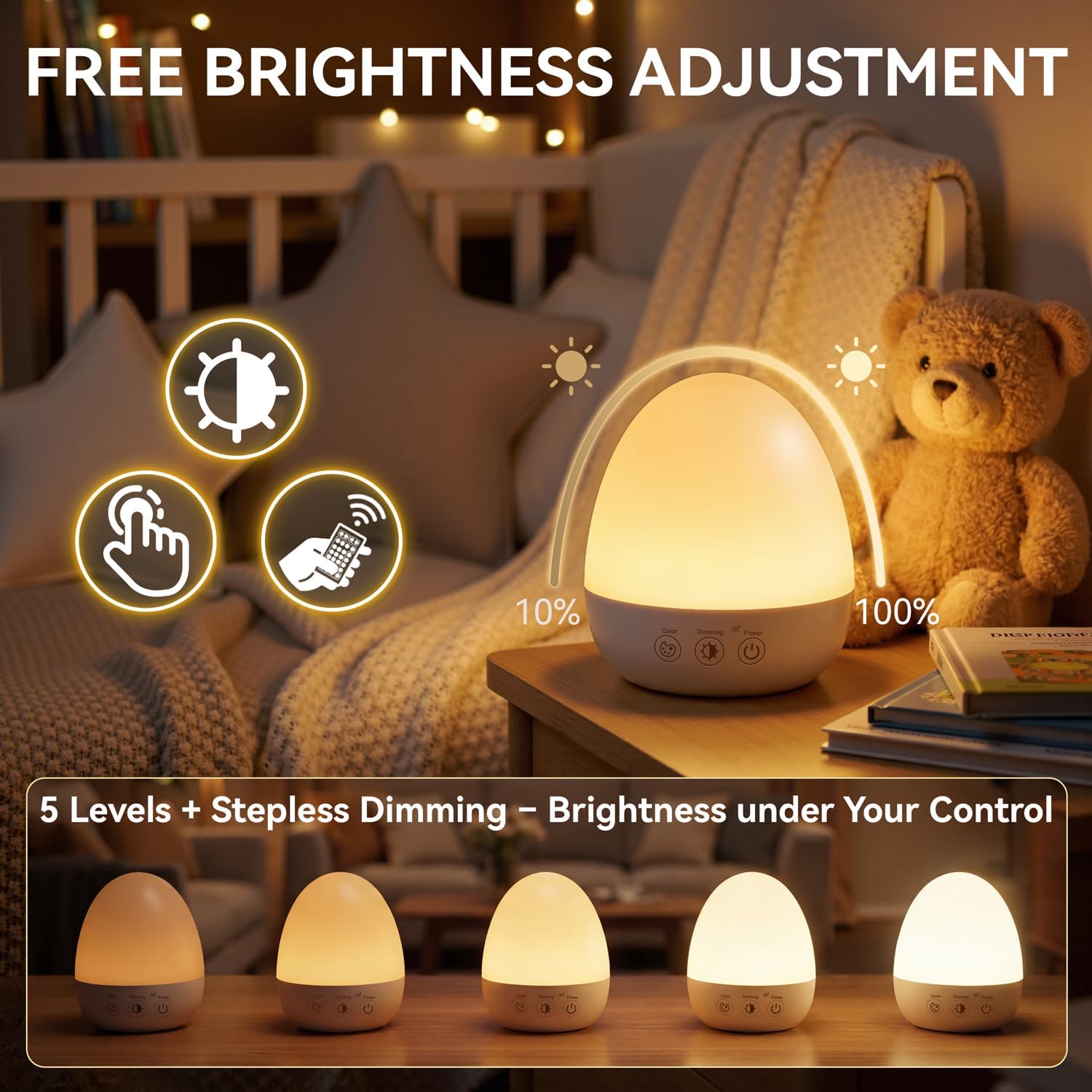 Thumbnail 2 de Auxmir Night Light for Kids: Egg Lamp for Baby Nursery with 3000mAh Battery, 13 Colours, 5 Modes, Remote & Timer