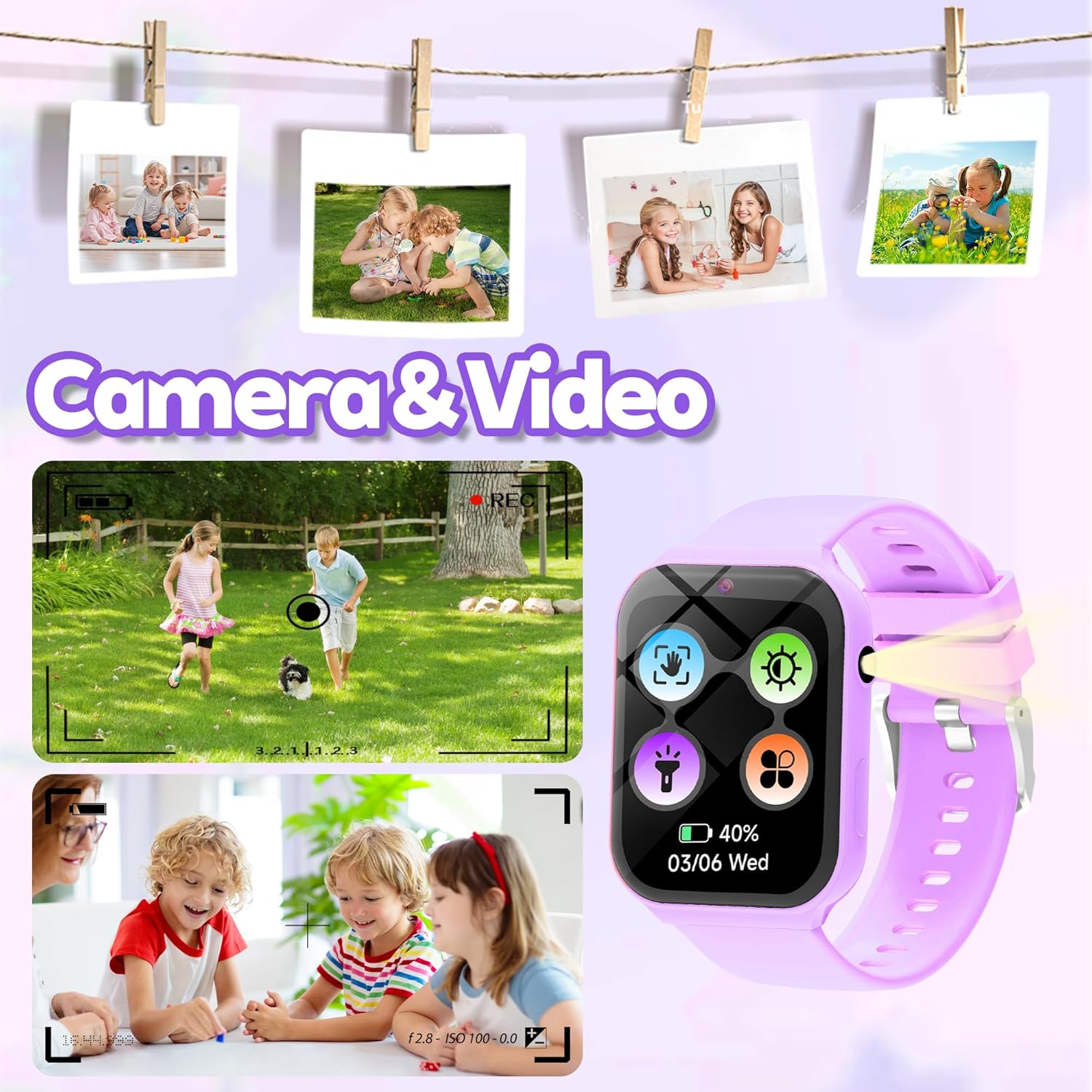 Detalle 2 de Kids Smart Watch for Girls & Boys: A practical first smartwatch with 1.83" display, 18 games and health tracking
