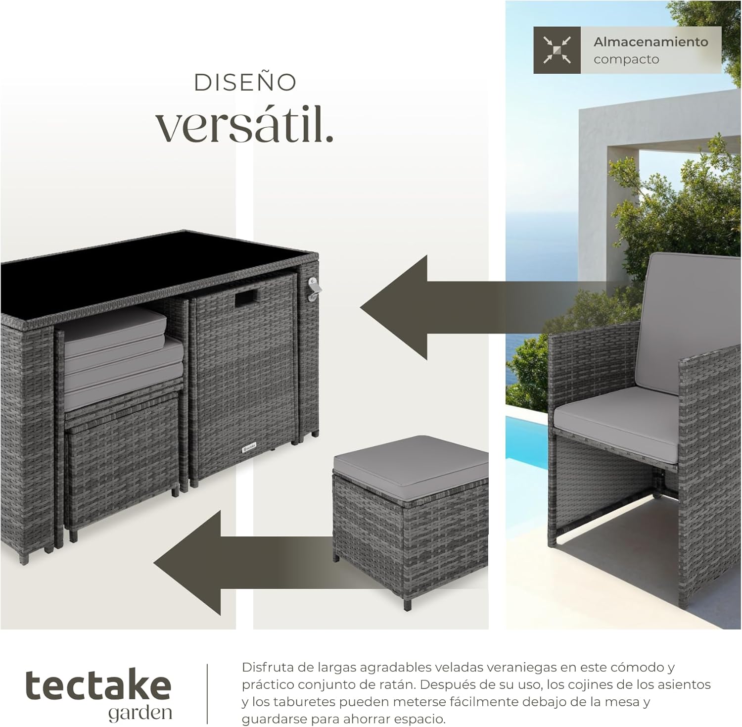 Detalle 2 de tectake Conjunto Jardín Ratán 2 plazas
