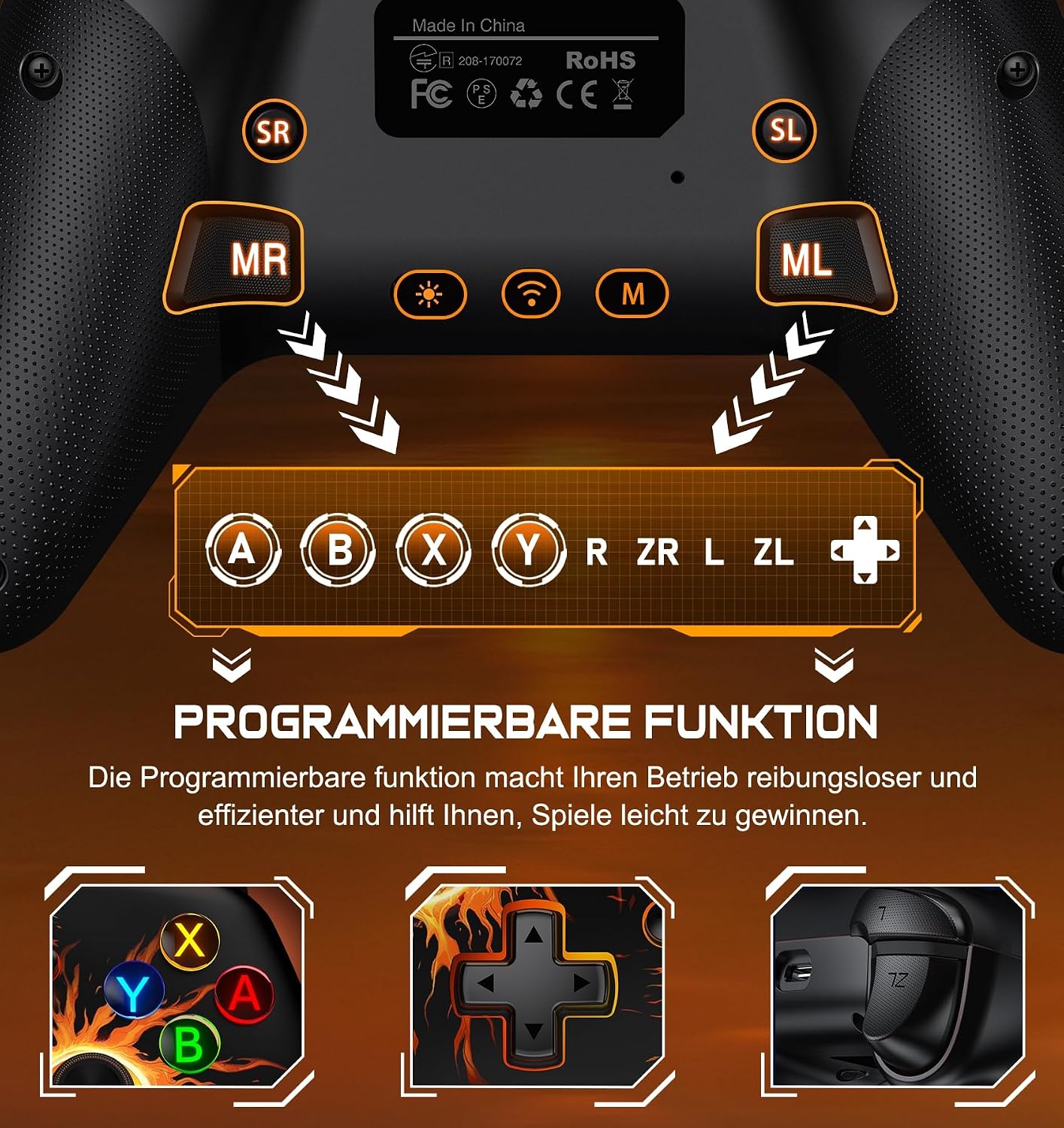Detalle de ALEEMTRY Switch Controller – Wireless Pro Controller mit RGB, Makro-Tasten und Turbo-Funktion