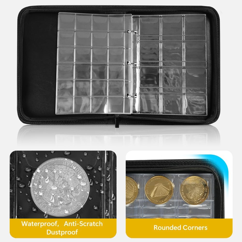 Thumbnail 3 de Vicloon Album per monete con 300 tasche, 15 pagine e griglie 35x35/45x45 mm