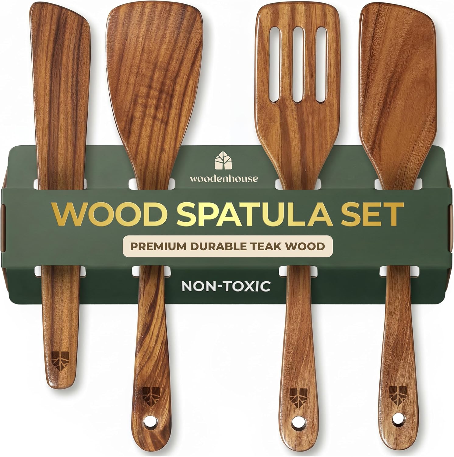 Detalle de Teak Wooden Spatula Set of 4 for Cooking 🍽