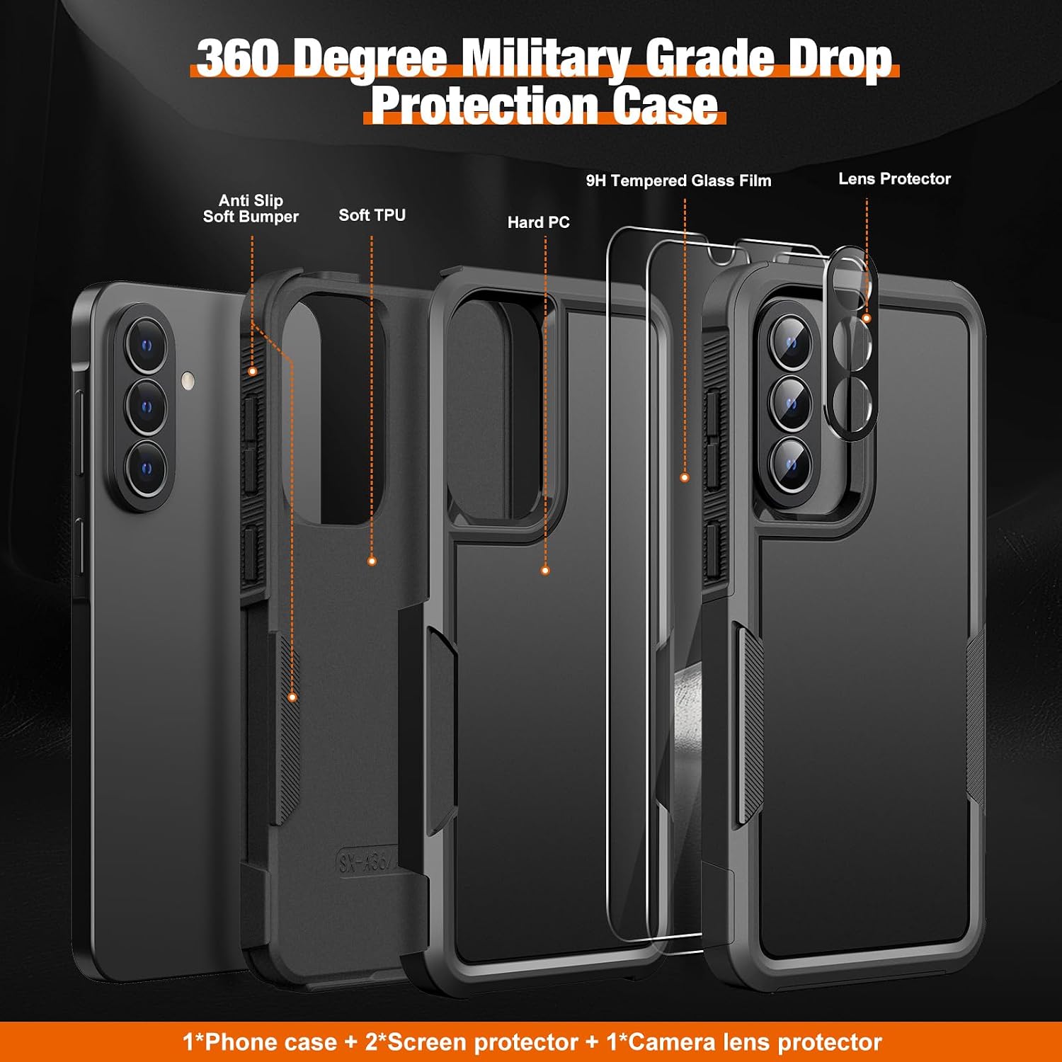 Thumbnail 1 de UITUIM Phone Case for Samsung Galaxy A37 5G: Dual‑Layer Military Grade Protection with Glass Screen Protector