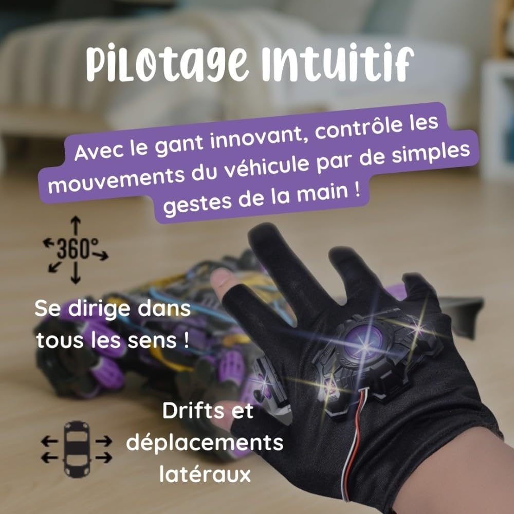 Detalle 1 de Racing Speedy : Voiture télécommandée de course avec gant de contrôle et manette – Rotation 360°, LED et fumée