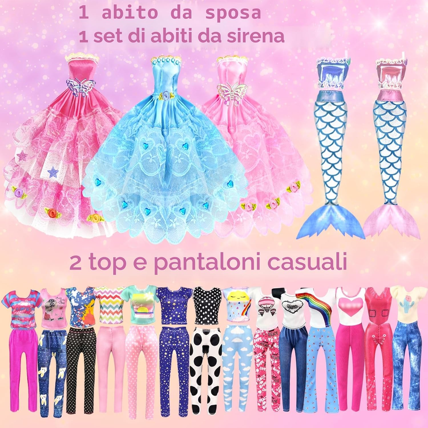 Detalle de 66 Vestiti e Accessori per Bambole con Armadio per Bambole da 11,5 pollici – Set di Moda Inclusivo