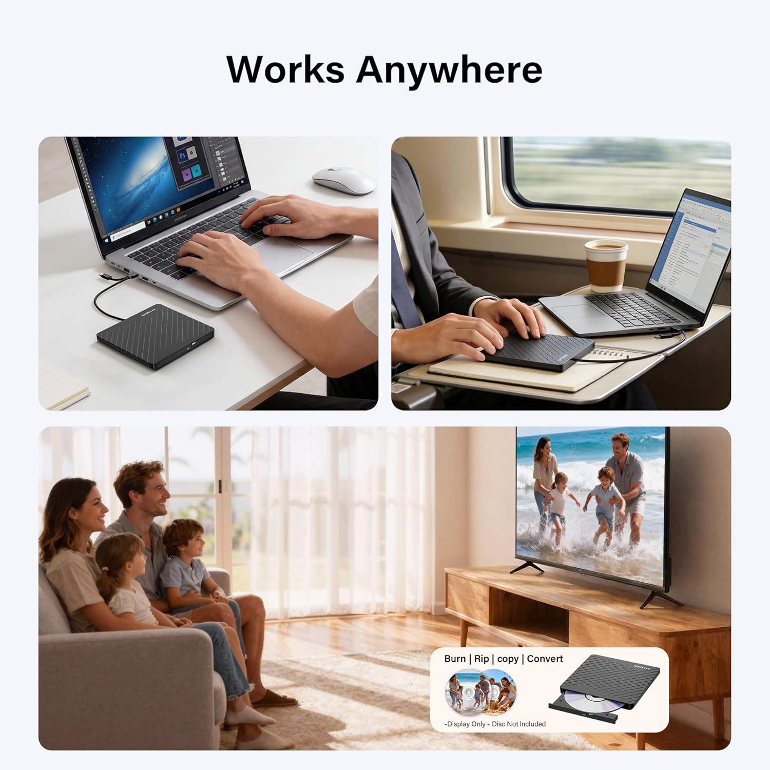 Thumbnail 6 de Amicool Externes CD/DVD Laufwerk – USB-C/USB-A, Ultraflach 13 mm, Dual-Stromversorgung, kompatibel mit MacBook, Windows, Linux