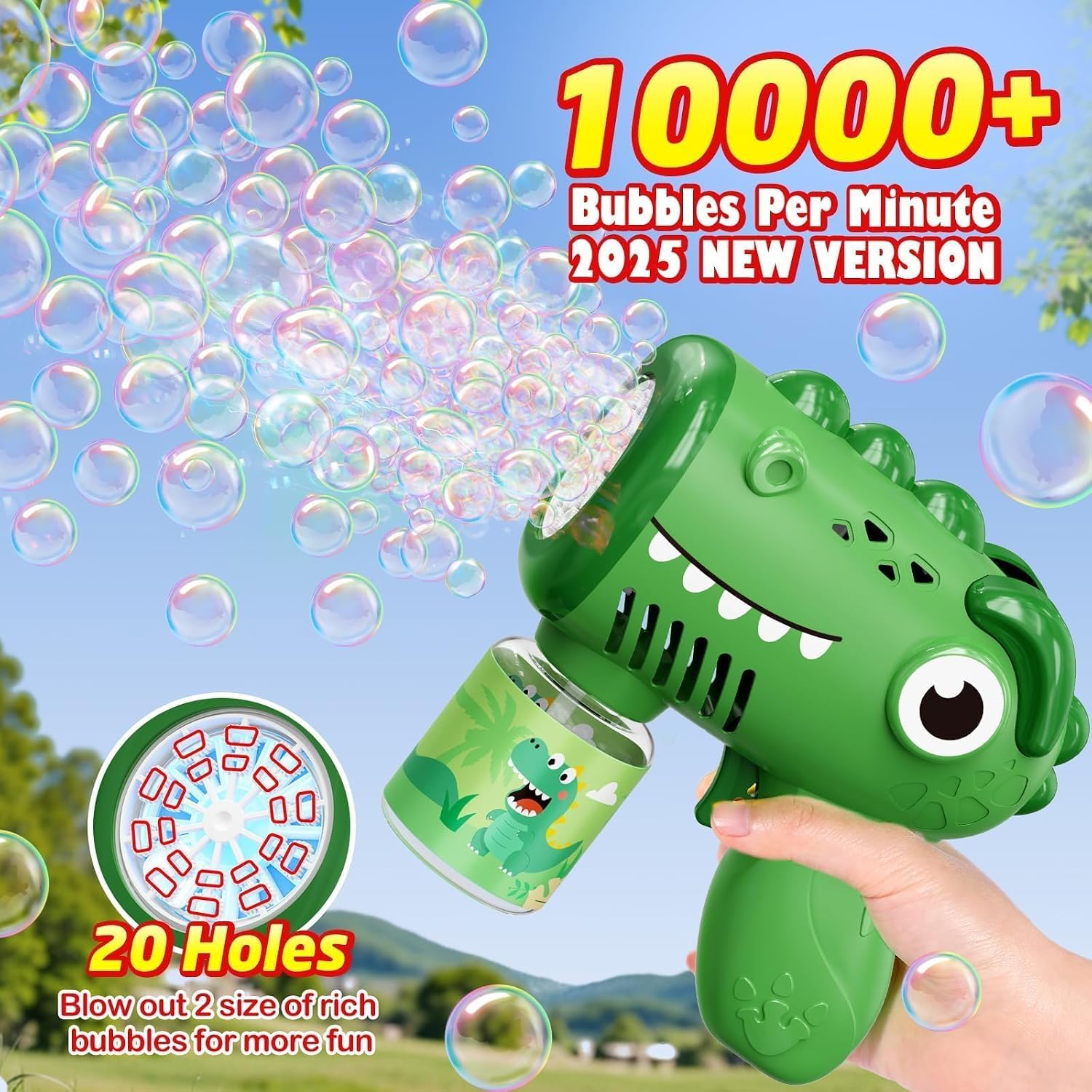 Detalle de Yunaking 2-Pack Bubble Machine Gun for Kids: Rechargeable Outdoor Bubble Fun