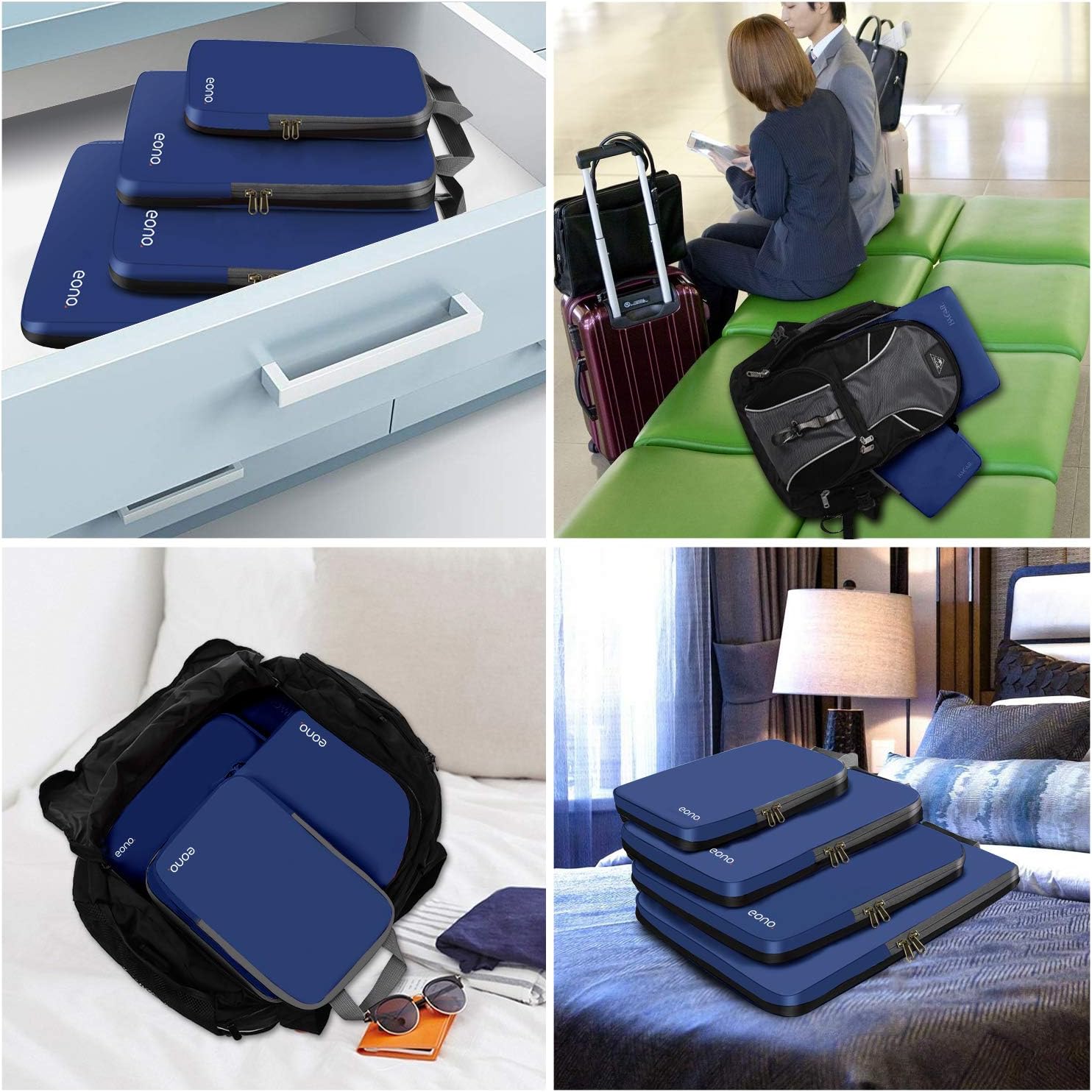 Thumbnail 5 de Eono Compression Packing Cubes Set (3/4/6) – Travel Organisers for Luggage, Backpack, and Gym