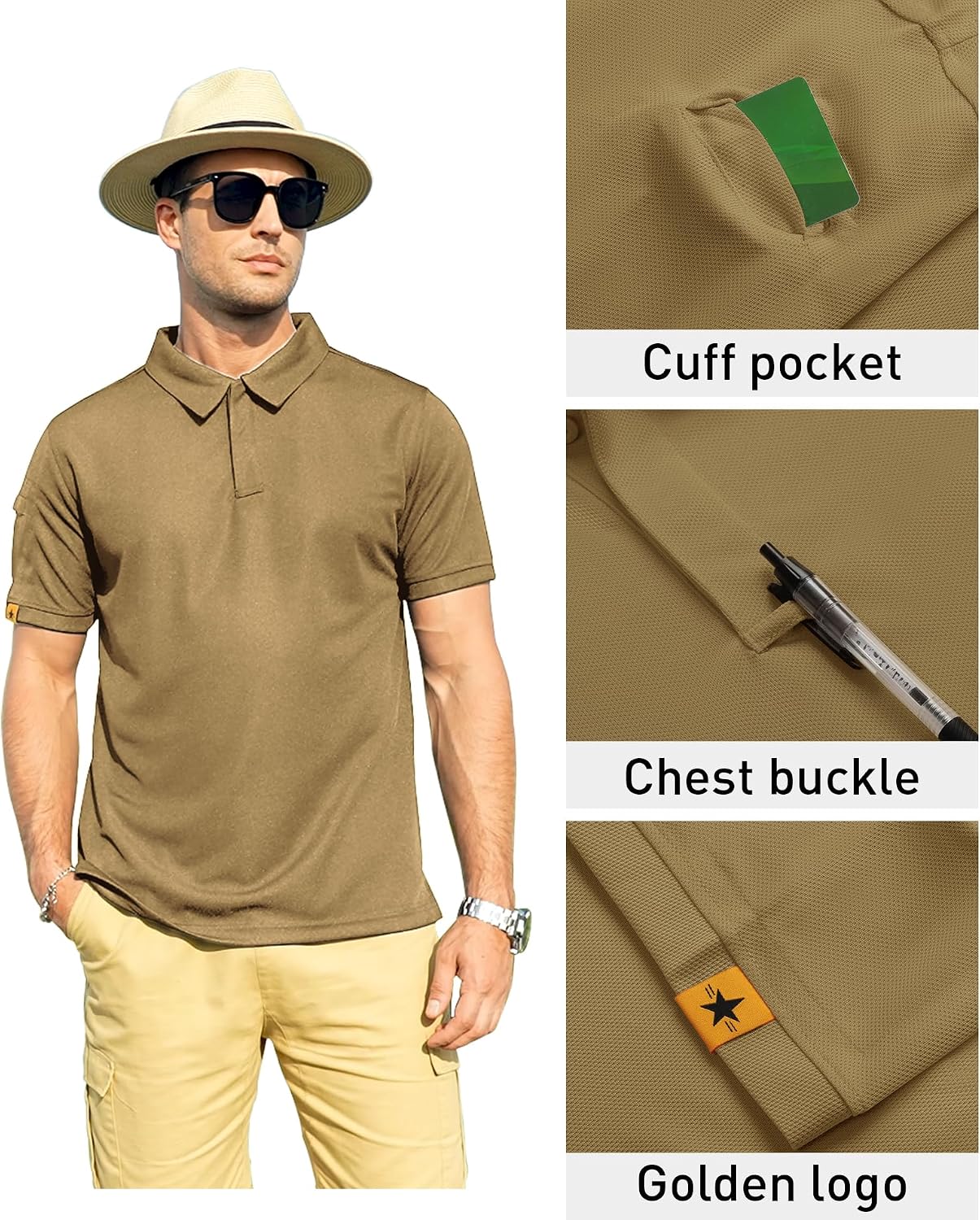 Detalle de ZITY Men’s Short Sleeve Polo Shirt (Sports Tactical) with Moisture-Wicking, Stretch Fabric