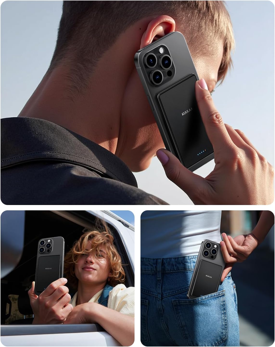 Detalle de Kuulaa Power Bank Ultra Slim MagSafe 5000 mAh: ricarica magnetica leggera e veloce per iPhone