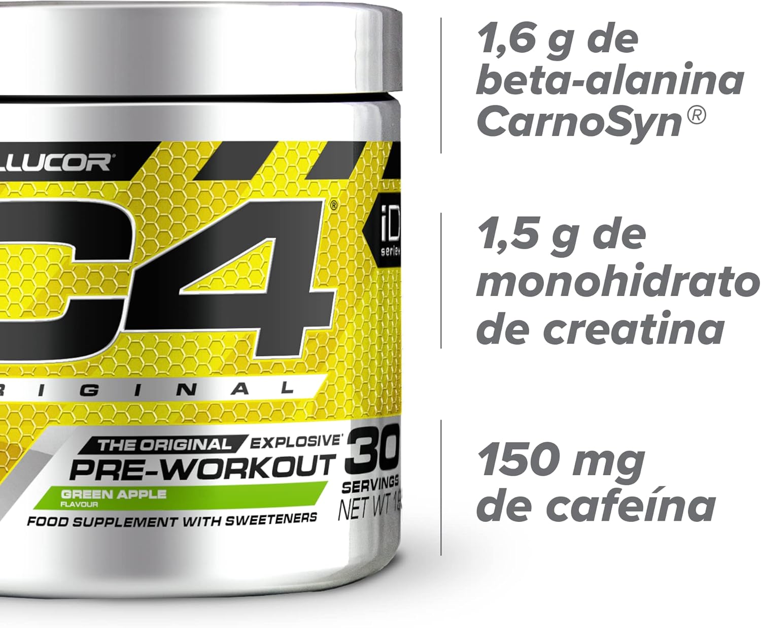 Detalle 2 de C4 Original 💪 Suplemento preentrenamiento manzana verde, 30 disoluciones