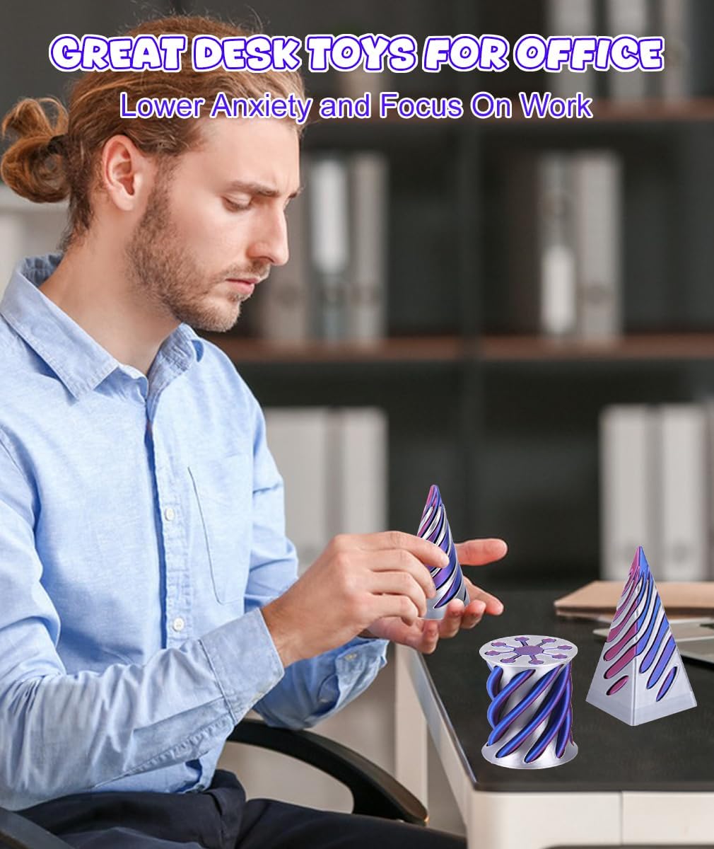 Thumbnail 3 de 3PCS 3D Printed Spiral Cone Fidget Toys: Impossible Cone Pyramid Passthrough — Anxiety Relief Desk Decor