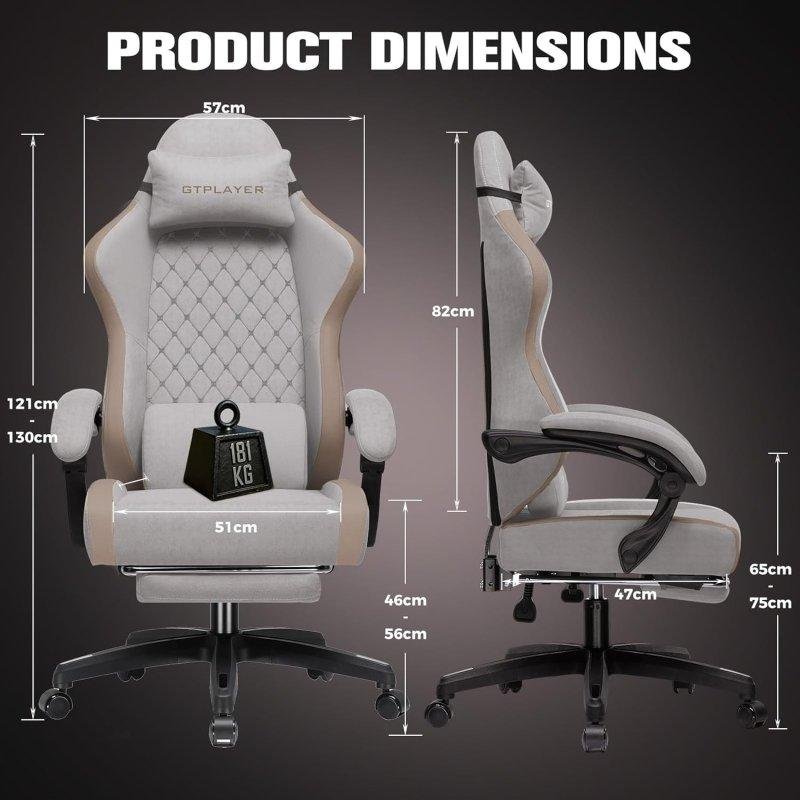 Detalle 2 de GTPLAYER Silla gaming transpirable con reposapiés y soporte ajustable