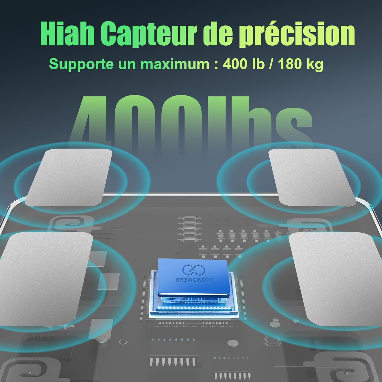Detalle 2 de SEAWOWpro Pèse Personne Connecté : Balance Impédancemètre VA et 20 Indicateurs Santé