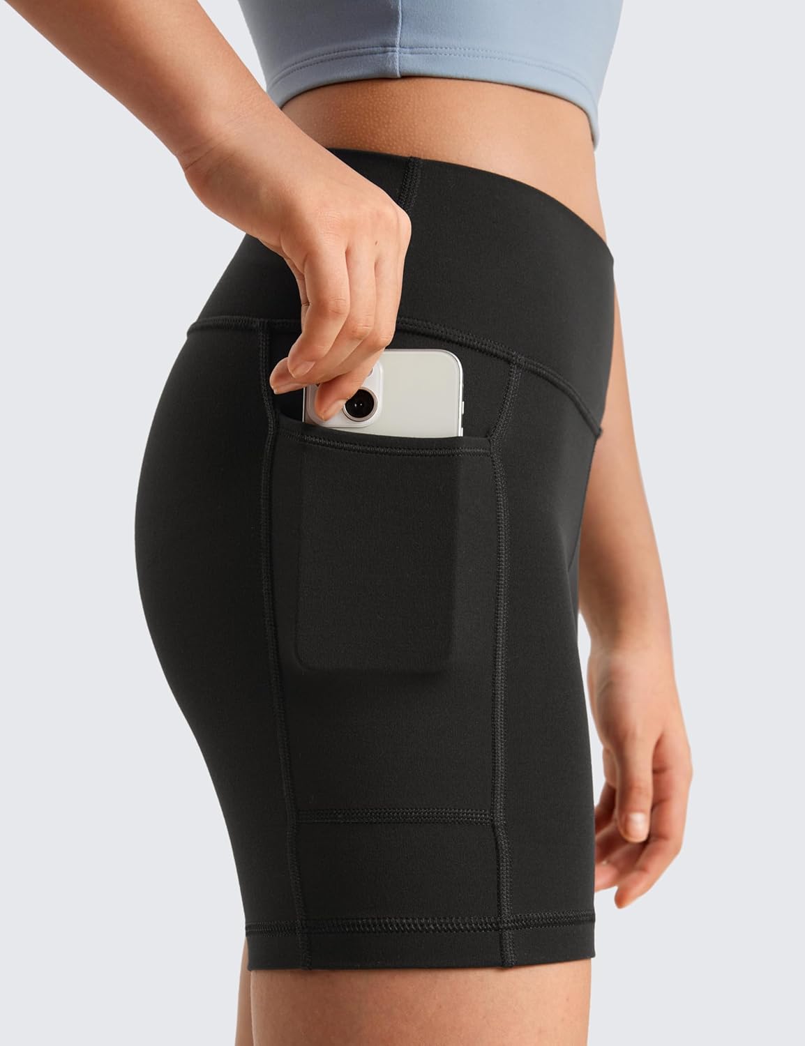 Detalle de CRZ YOGA Filles Butterluxe Athlétique Motard Taille Haute Shorts avec Poches