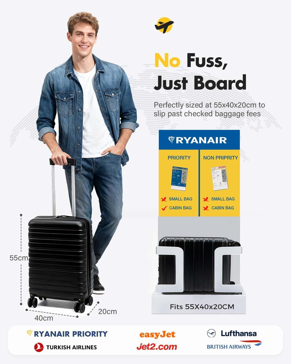 Detalle de Lekesky Cabin Suitcase 55x40x20 – 40L ABS Carry-On with TSA Lock