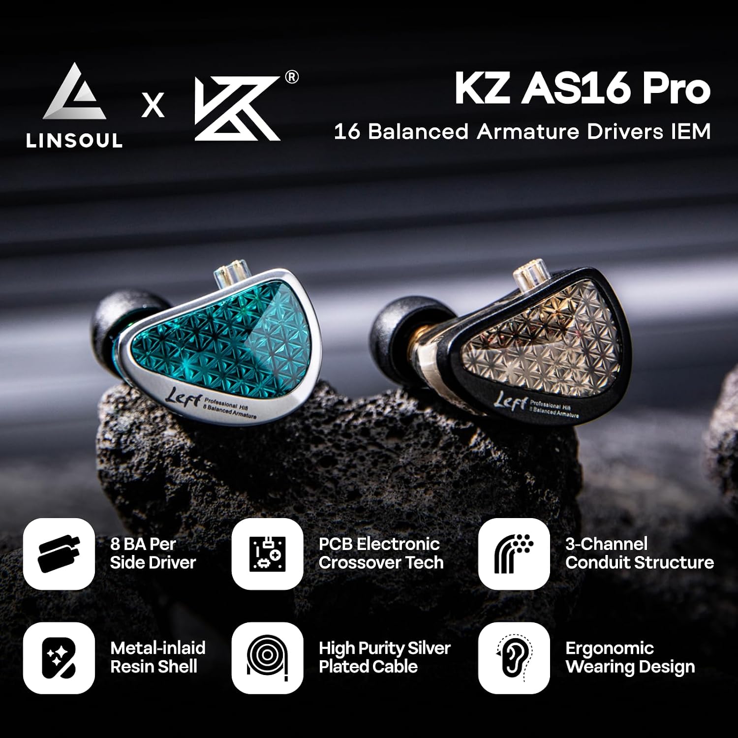 Detalle 2 de Linsoul KZ AS16 Pro 16BA cuffie in-ear HiFi
