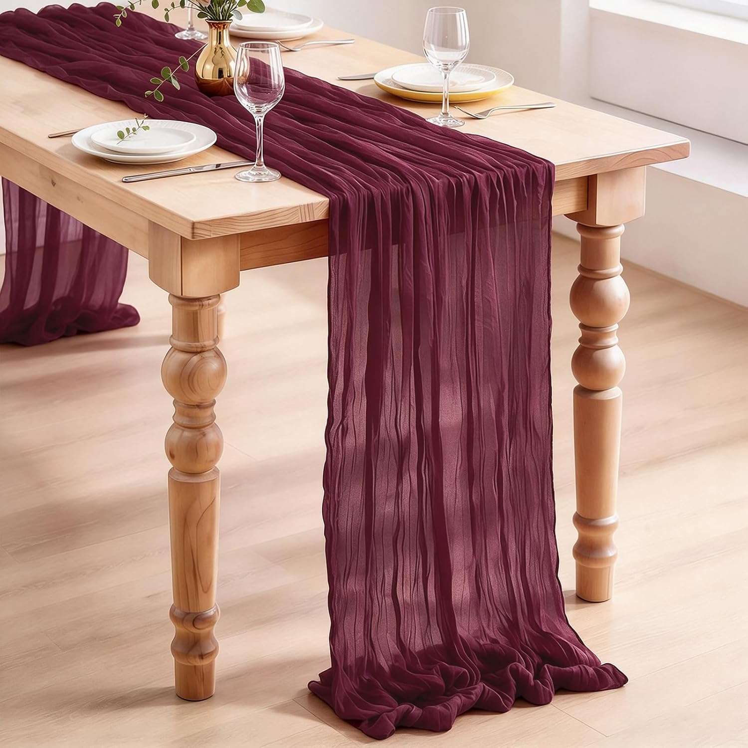 Thumbnail 6 de Foatcox ZQ018 tafelloper van gaas, donkerrood, 90 x 300 cm, boho
