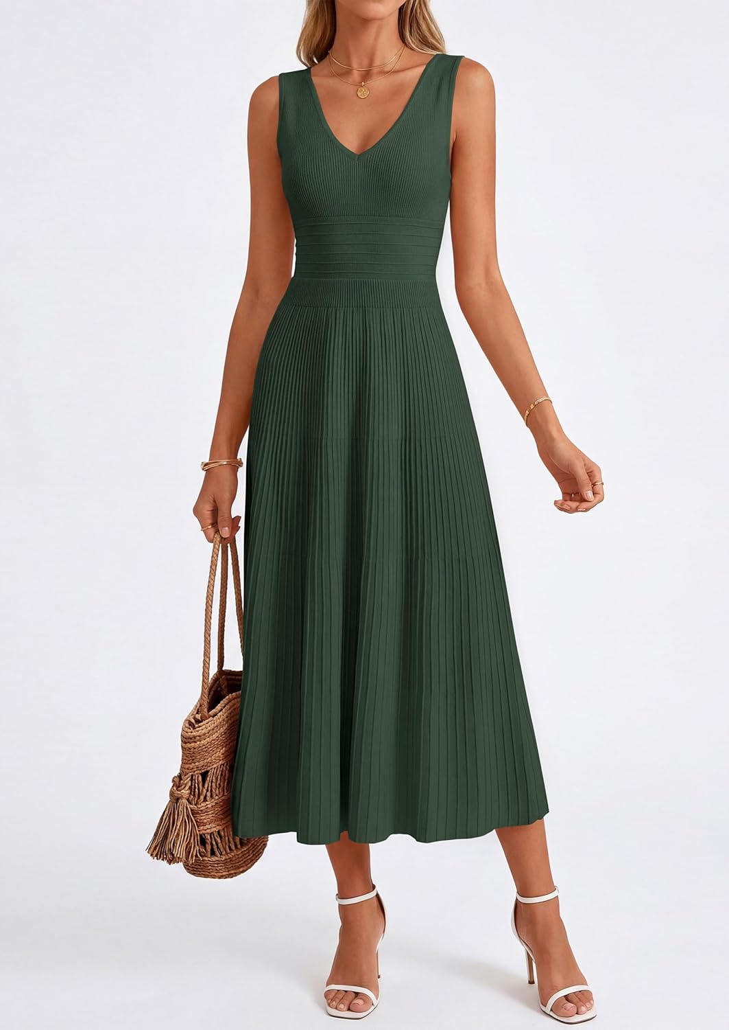 Thumbnail 6 de PRETTYGARDEN Summer Dresses for Women 2026 – Sleeveless V-Neck Pleated Midi Dress