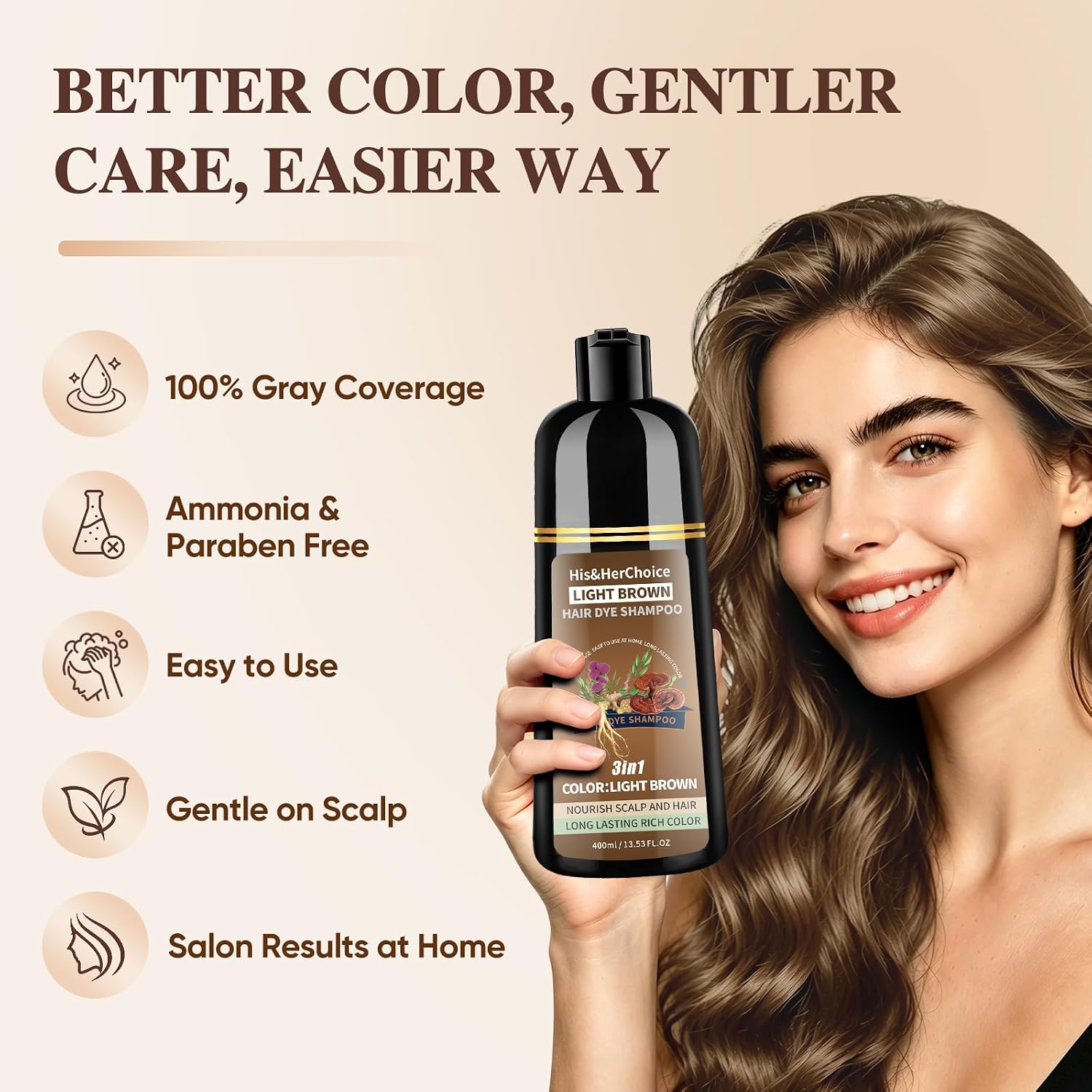 Detalle de HIS&HERCHOICE Hair Dye Shampoo, Light Brown