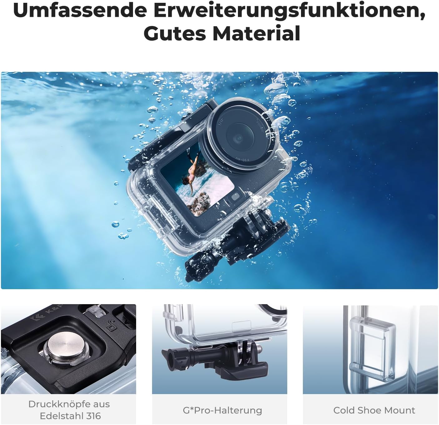 Detalle de K&F CONCEPT wasserdichtes Gehäuse für DJI Osmo Action 6 (bis 60 m, Cold Shoe, Anti-Beschlag)