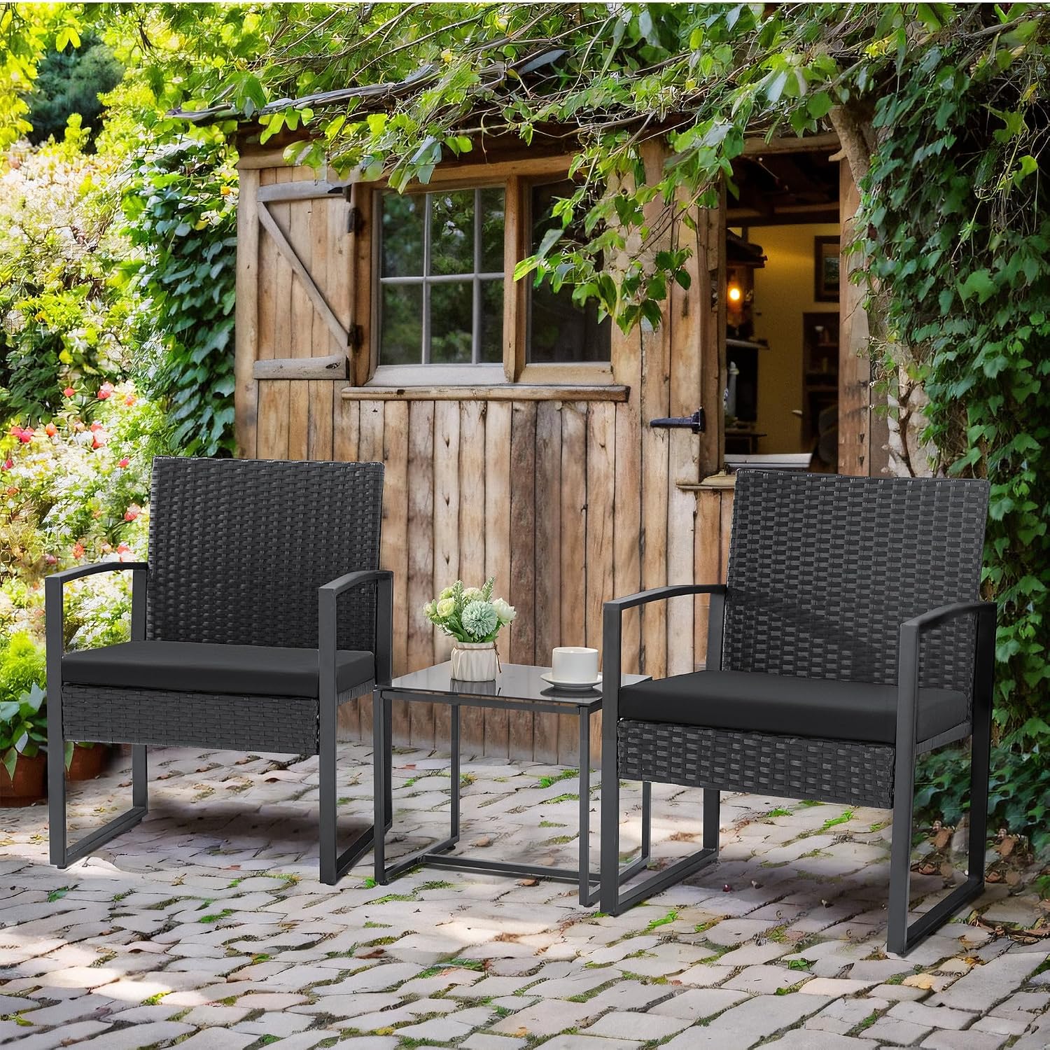 Thumbnail 5 de Homall H813S0 3-Piece PE Wicker Bistro Set with Cushioned Chairs