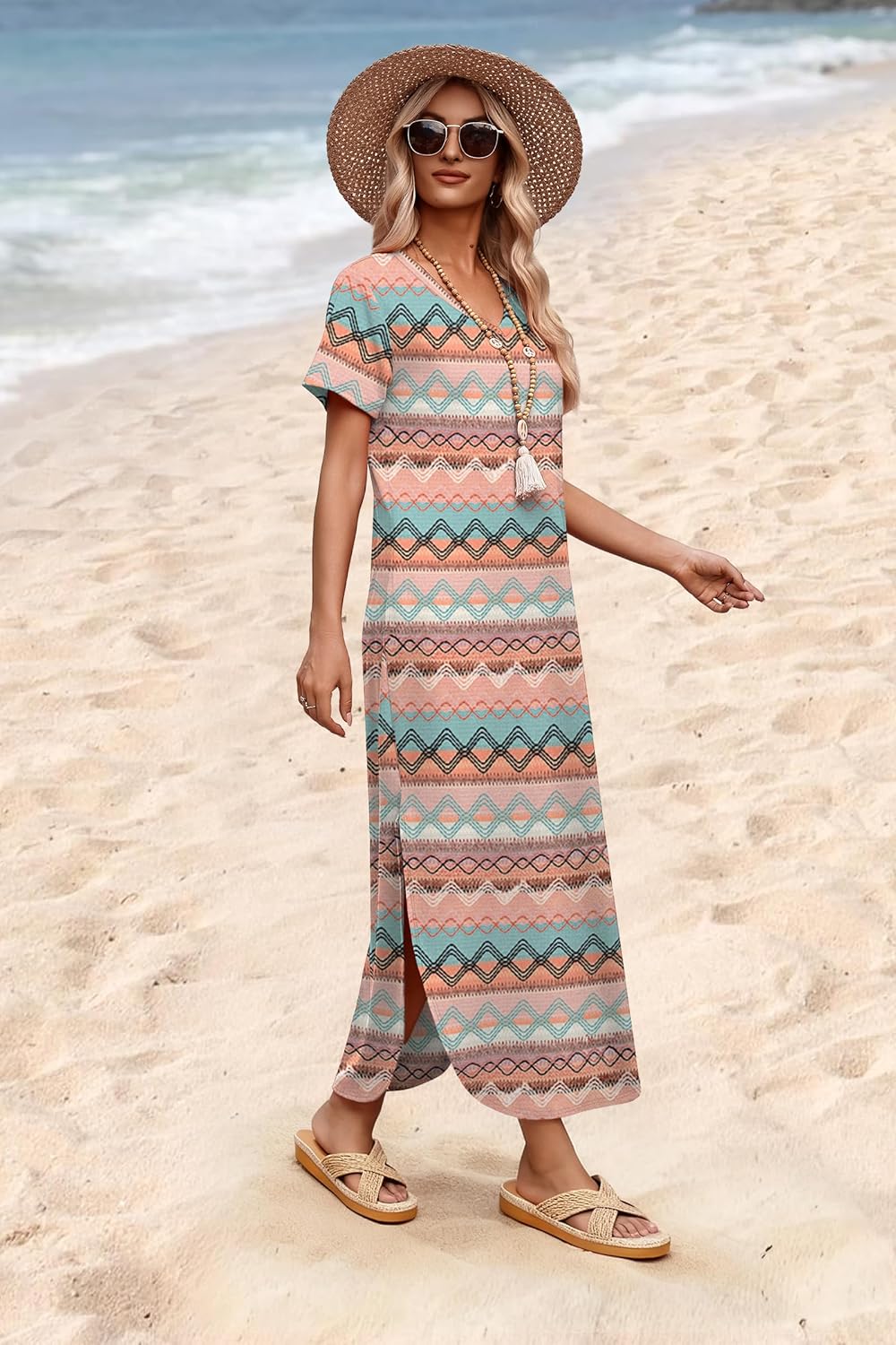 Thumbnail 3 de WIHOLL Women's Summer Short Sleeve Maxi Dress with Pockets