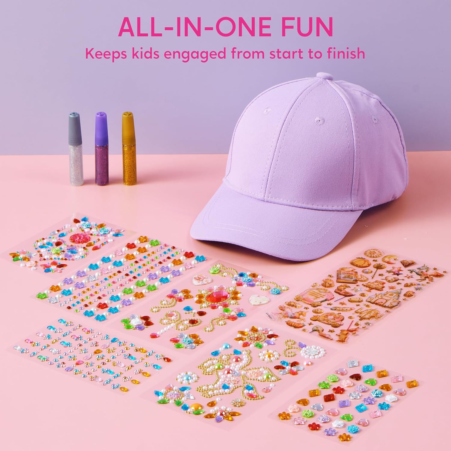 Thumbnail 2 de Klever Kits DIY Baseball Cap Craft Kit (Gifts for Girls Ages 5–12) — Decorate Your Own Hat with Gem Stickers