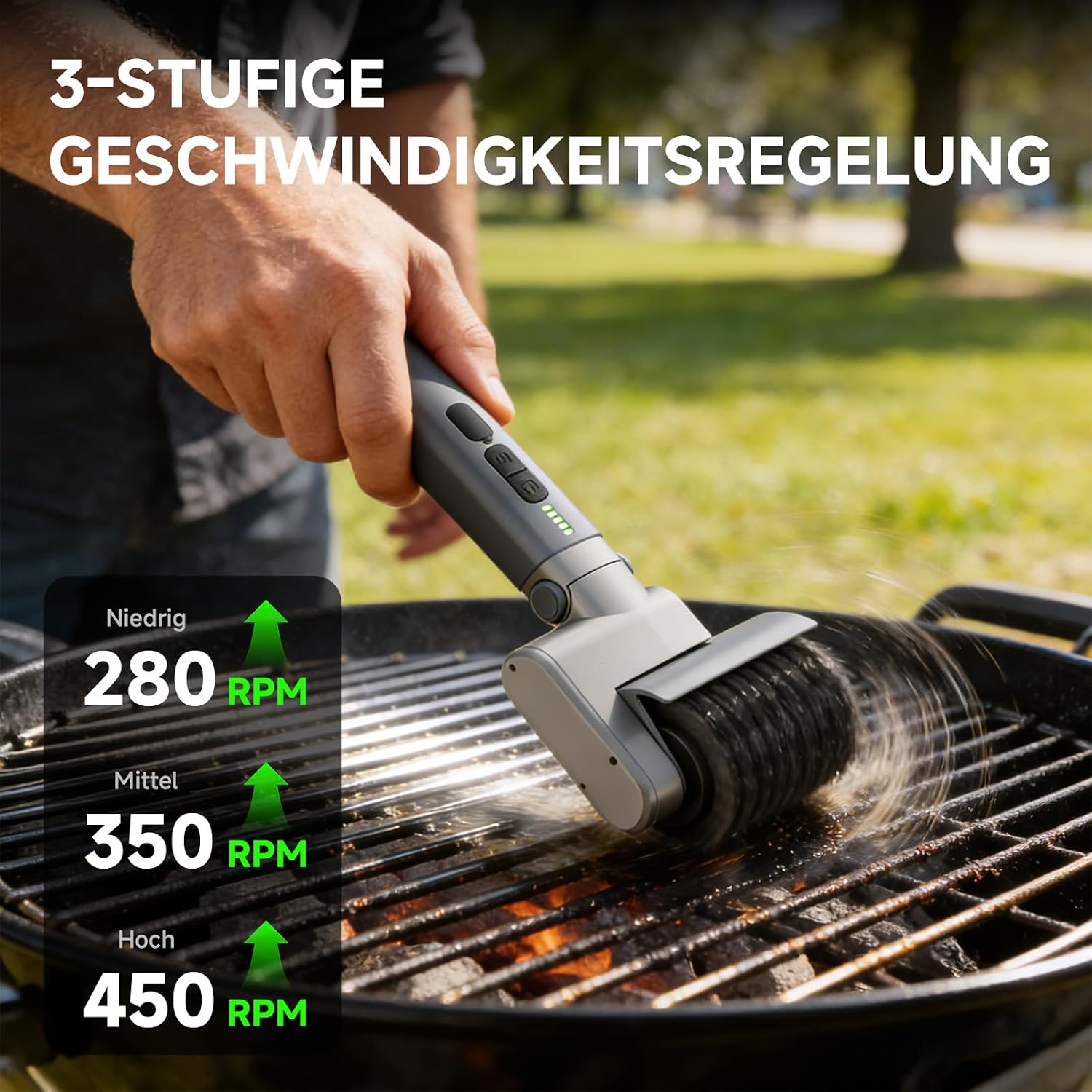 Thumbnail 4 de Elektrische Grillbürste mit 3 Geschwindigkeiten, Akku, verstellbarem Bürstenkopf und IPX5 – besonders geeignet für Gussrost