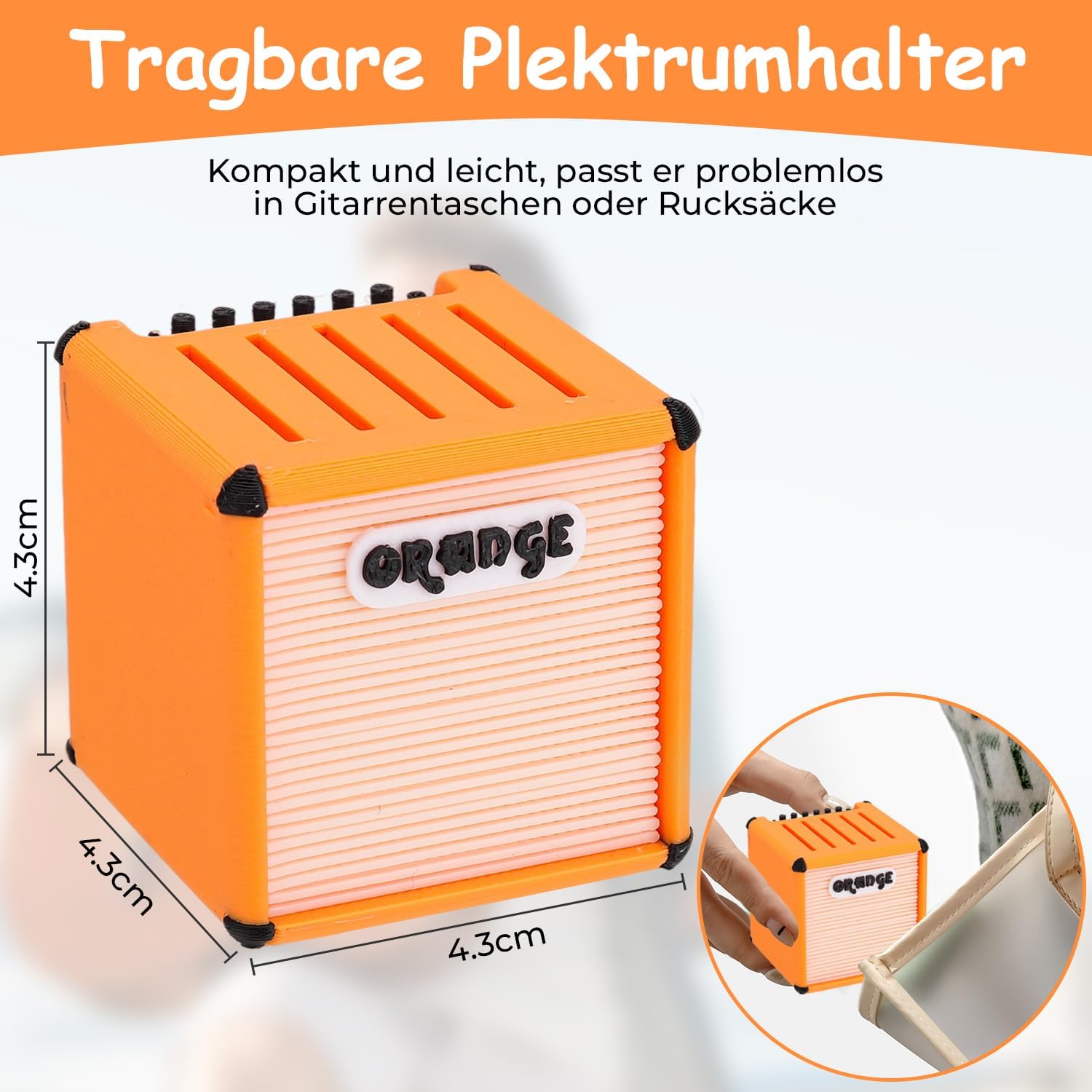 Detalle 2 de LUMIREX Gitarren Plektrum Halter – Plektrum Box mit Orange Lautsprecher Design