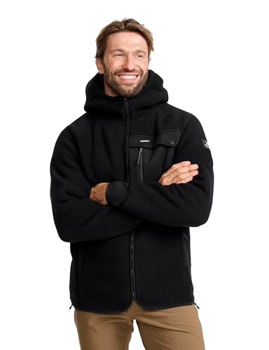 Detalle de RevolutionRace Sherpa Hoodie für Herren – Outdoor-Fleecejacke in Caviar, XL