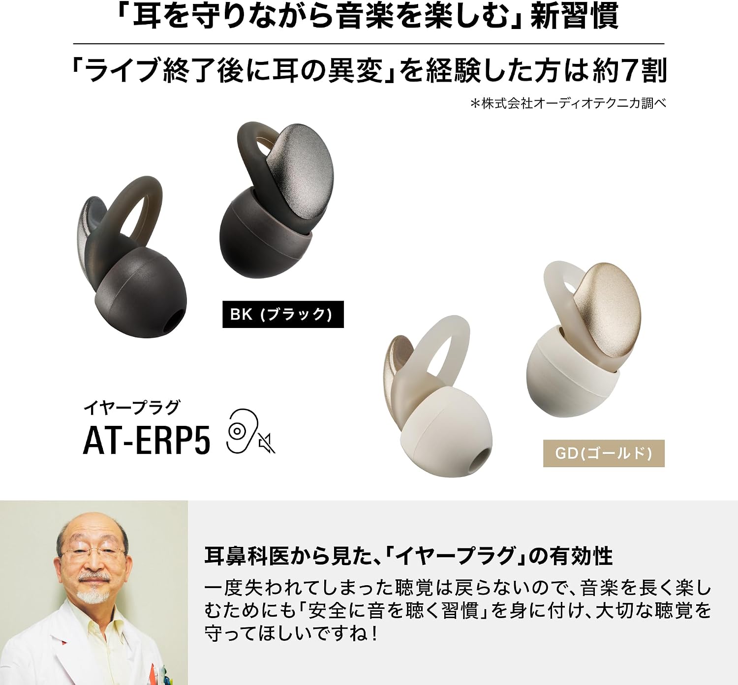 Detalle de オーディオテクニカ AT-ERP5 BK ライブ用耳栓 シリコン製・4サイズ・SNR 21dB