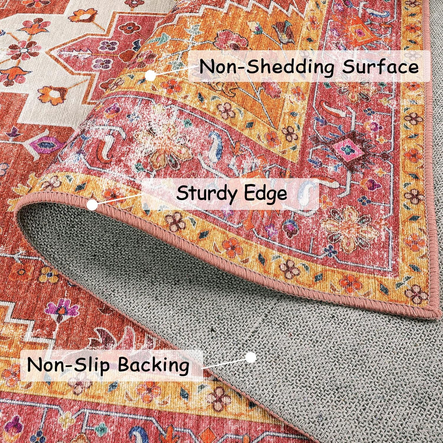 Thumbnail 1 de Moynesa Ultra-Thin Pink 9x12 Area Rug: Non-Slip, Low-Pile Vintage Floral for Busy Spaces