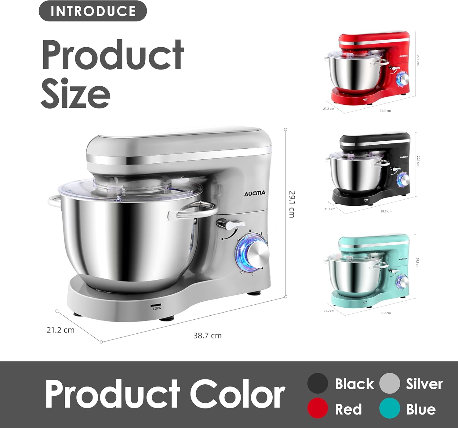 Thumbnail 2 de Aucma 6.2L Tilt-Head Stand Mixer with 1400W Motor and 3 Attachments