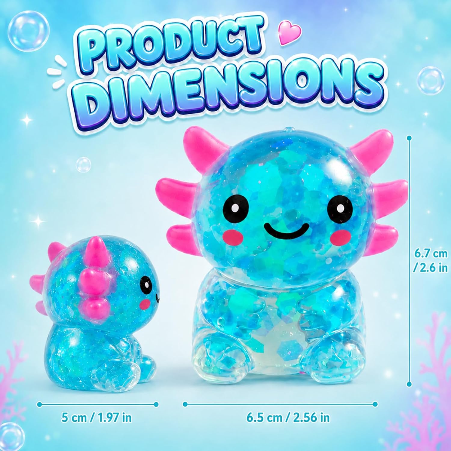 Detalle de iJUKPX Axolotl Squishy Toys, 2-Pack Glitter Fidget Toys, Blue-Purple
