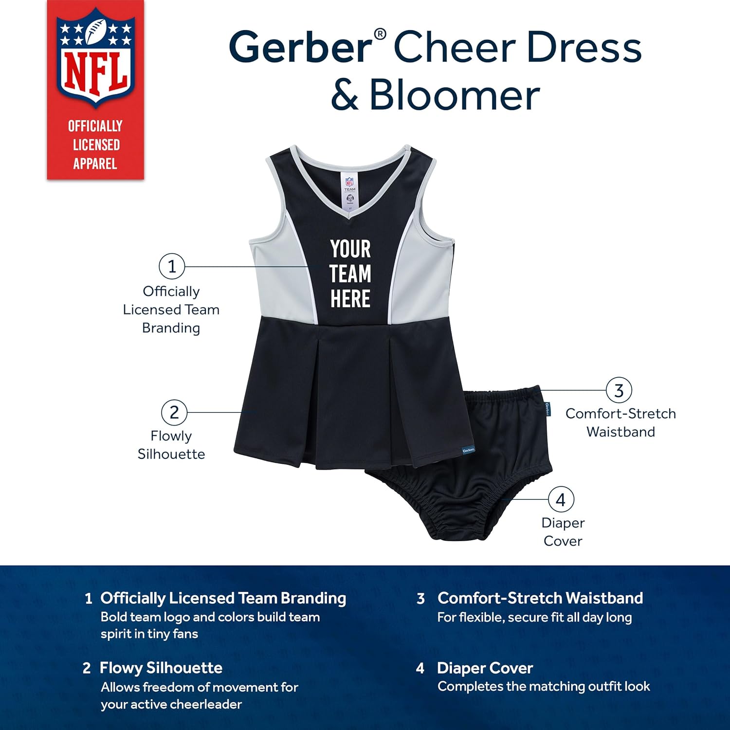 Detalle 2 de Gerber NFL Baby-Girls Chicago Bears Cheerleader Dress & Bloomer Set