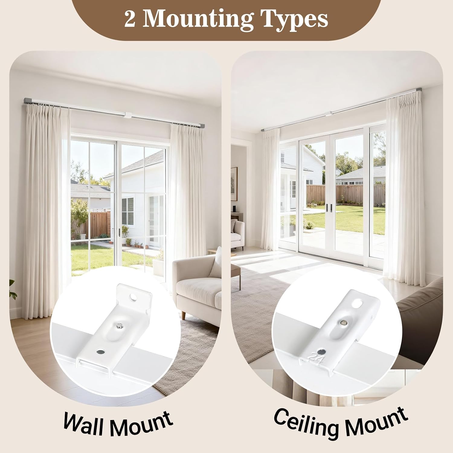 Detalle 1 de Pealybora Telescopic Curtain Track, Ceiling-Mount Aluminium Rail, Hooks, 3.2-7.8 FT