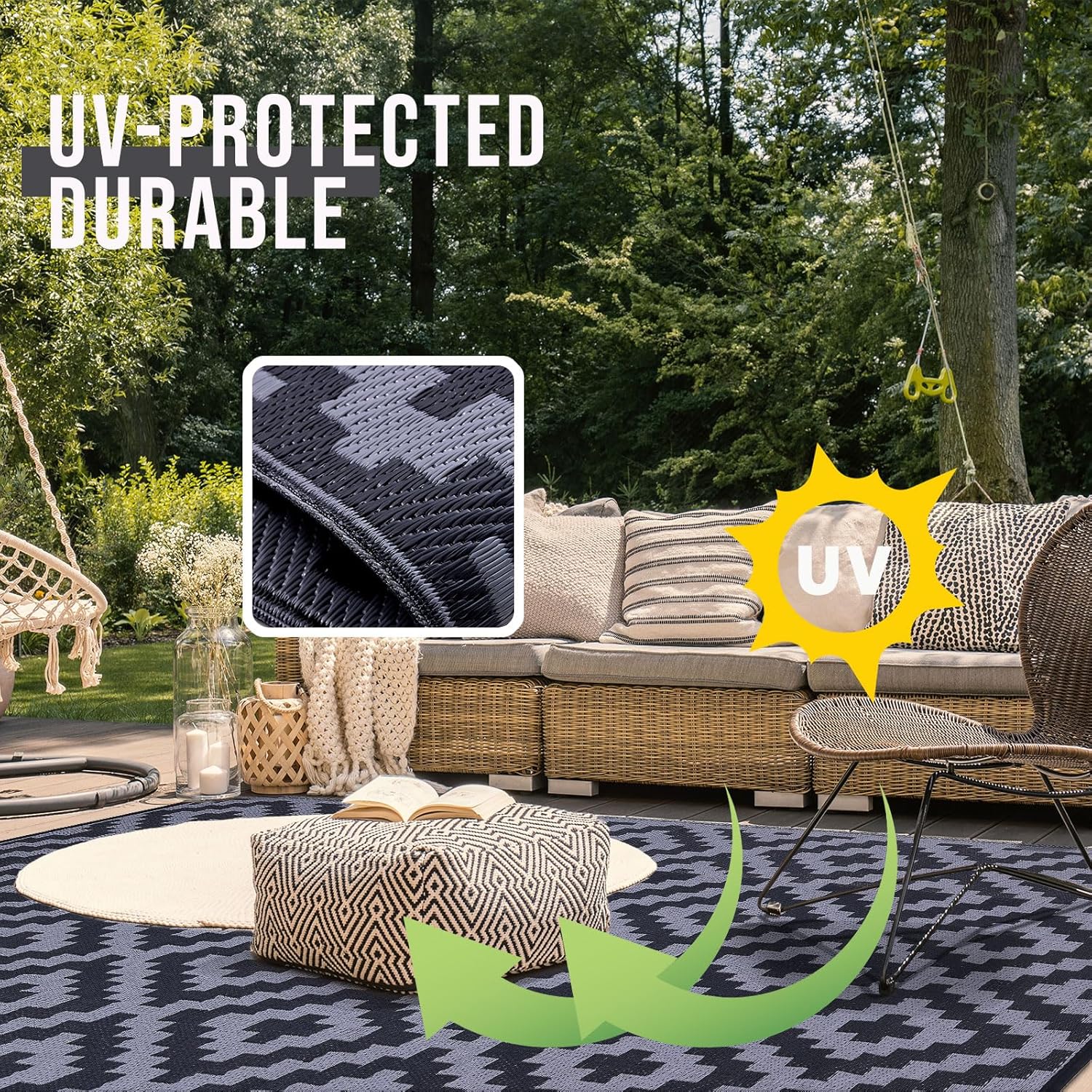 Thumbnail 3 de Homaxy Waterproof Outdoor Rug: Reversible 240 x 300 cm Anti-slip Plastic Straw Carpet for Patio, Deck and Camp
