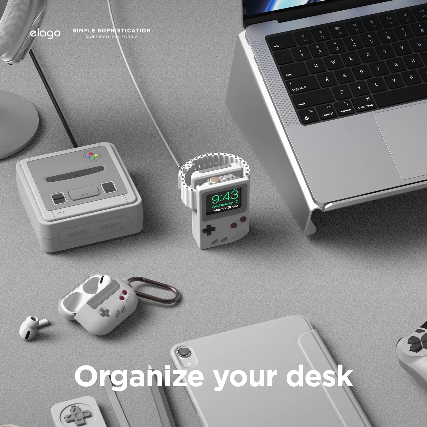 Thumbnail 1 de elago W5 Classic Game Console Apple Watch Stand (for Ultra & 49–42mm models) – Light Grey, Nightstand Mode compatible