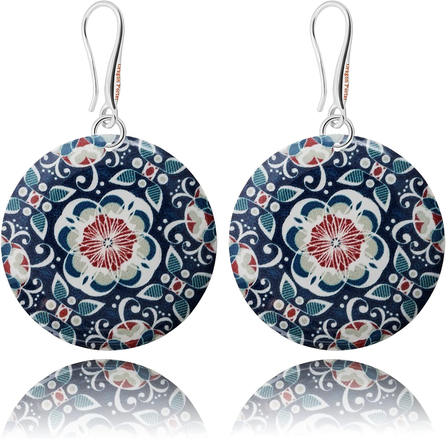 Detalle de Pendientes colgantes sencillos modernos redondos Dragon Porter estilo 18 azul marino